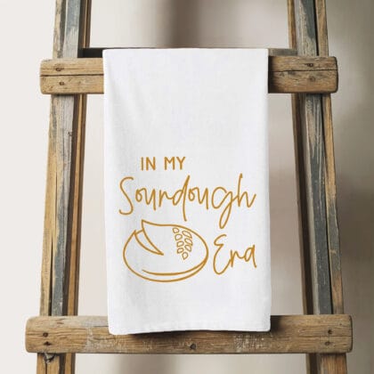 a sourdough era tea towel in white