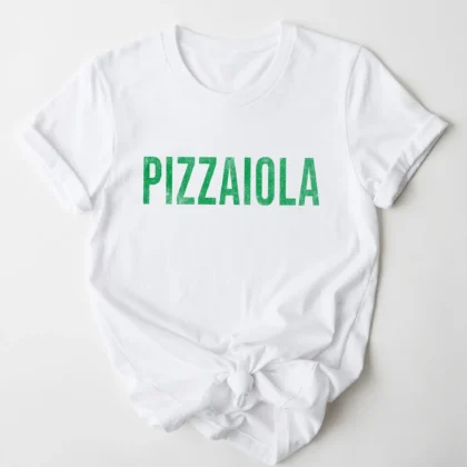 a Pizzaiola Shirt in white with a green print color
