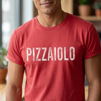 a man wearing a Pizzaiolo Shirt in vintage red