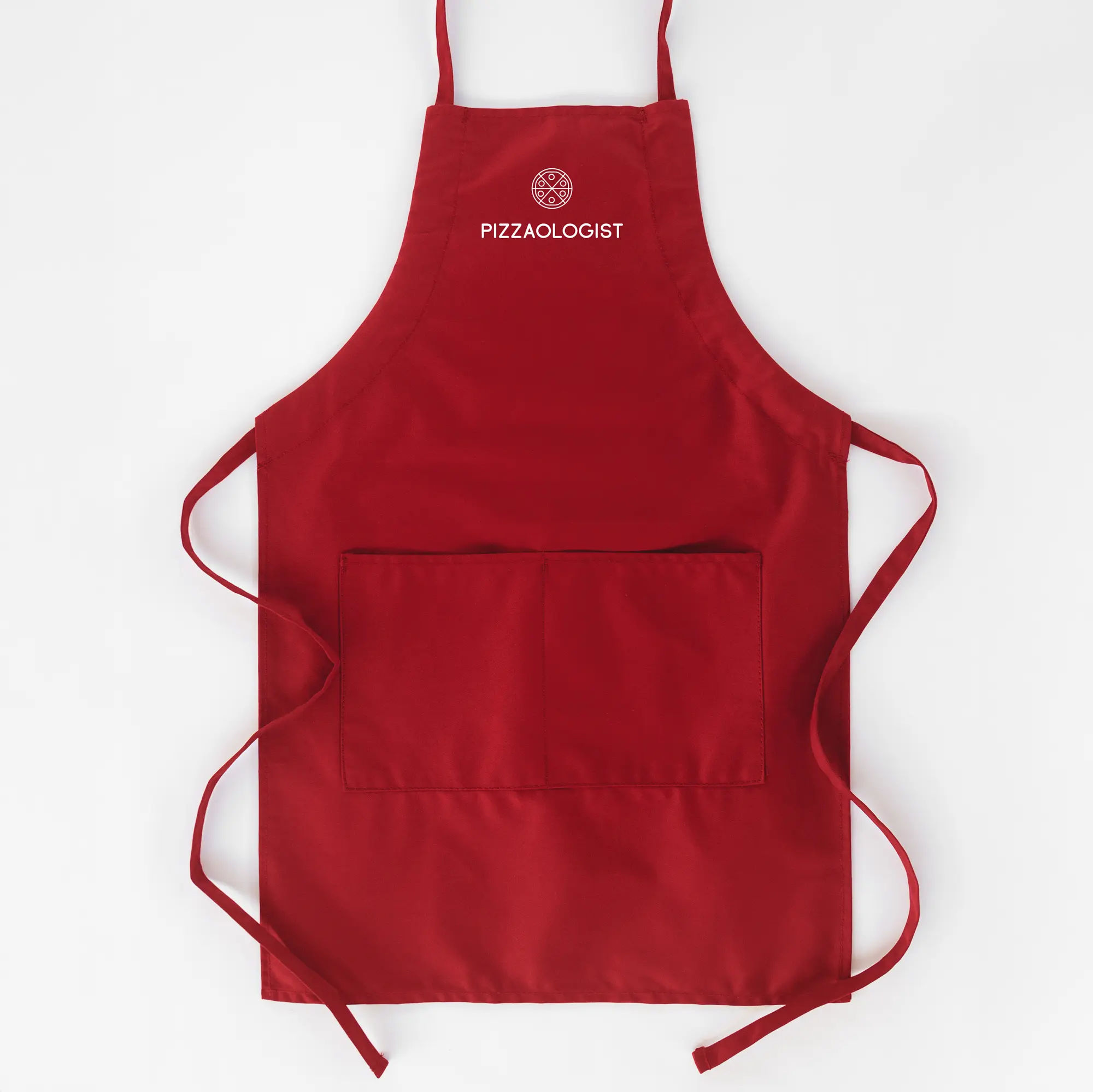 a Pizzaologist Butcher Apron in red