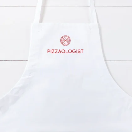 a Pizzaologist Butcher Apron in white
