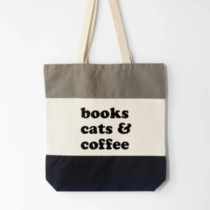 A books cats coffee tote in black