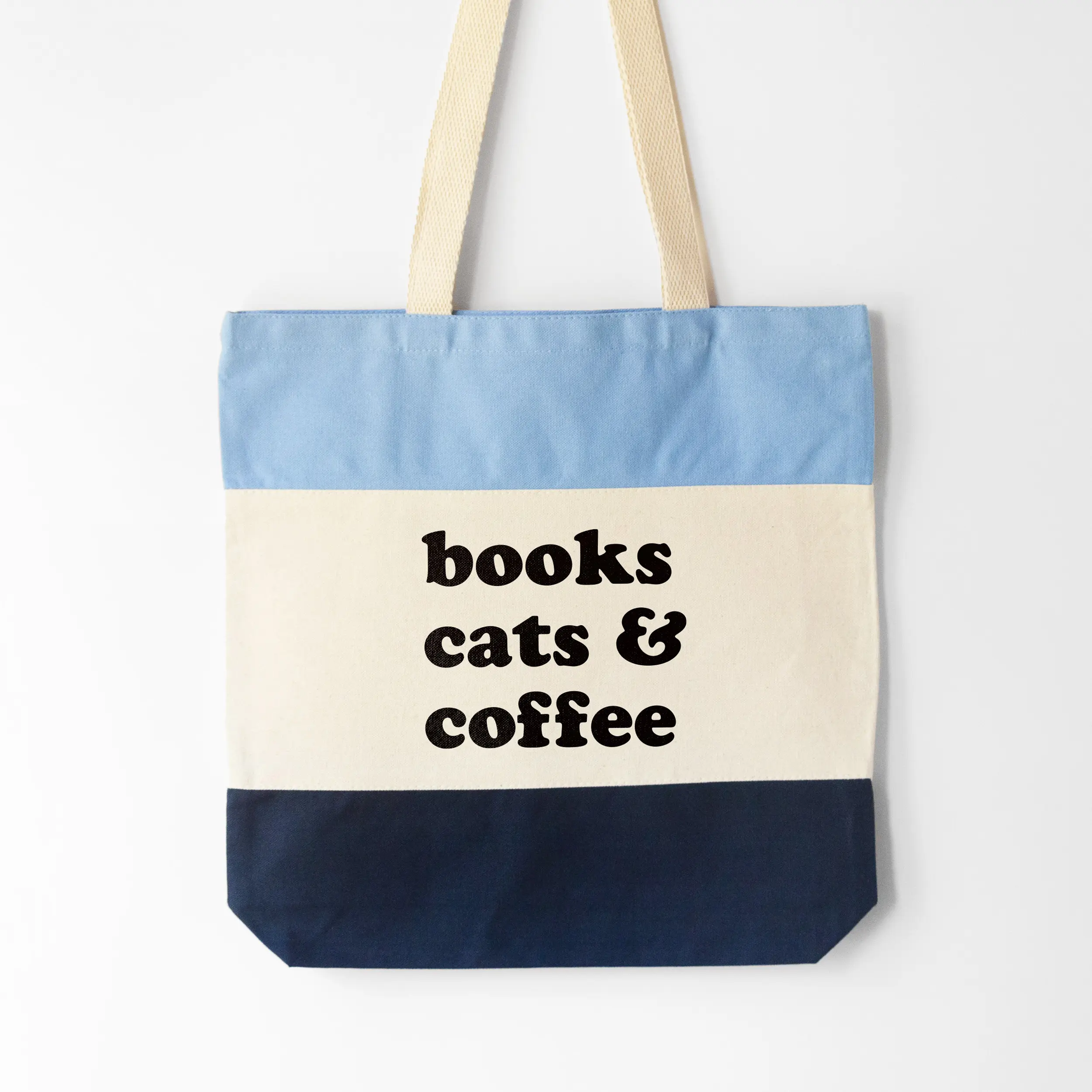 A books cats coffee tote in blue