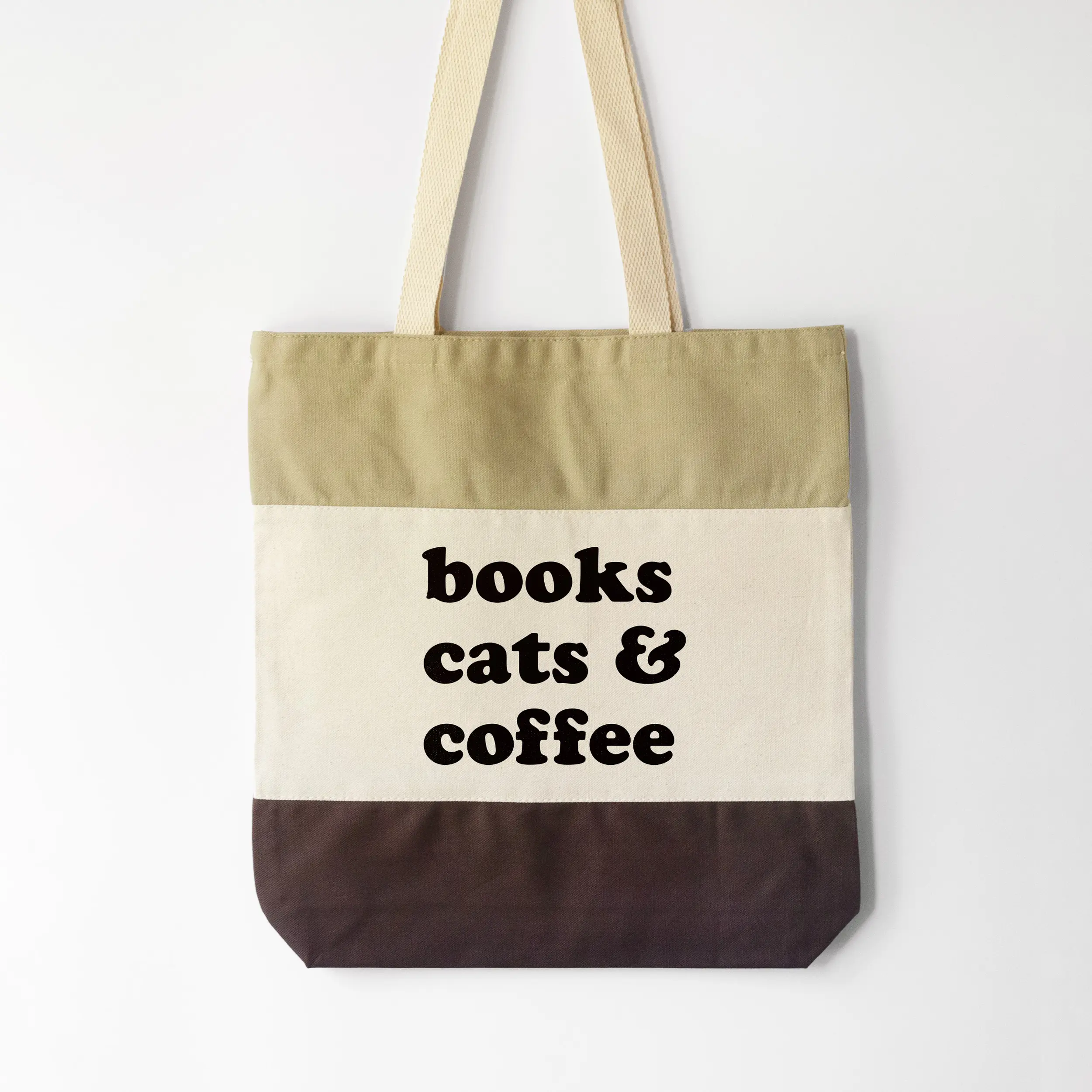 A books cats coffee tote in brown