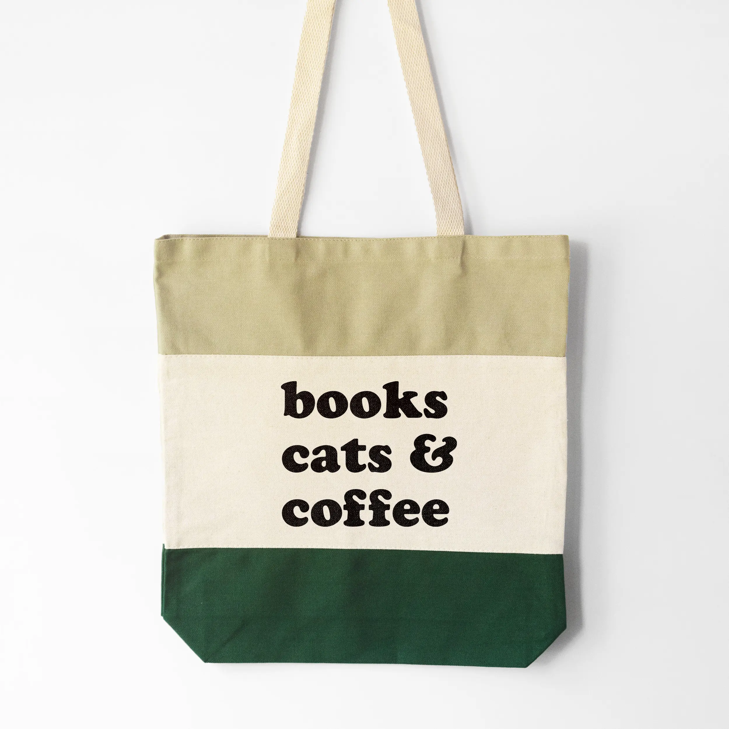 A books cats coffee tote in green