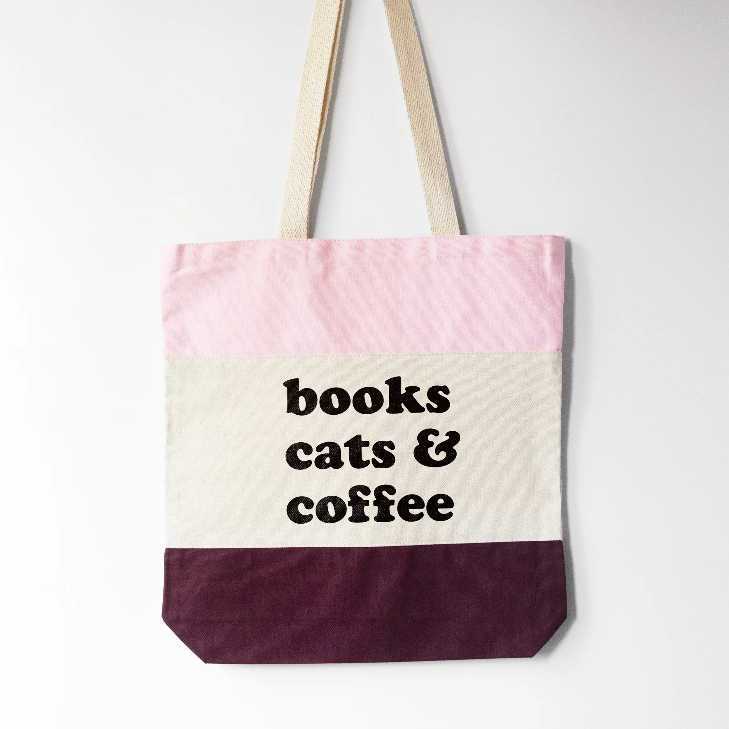 A books cats coffee tote in pink