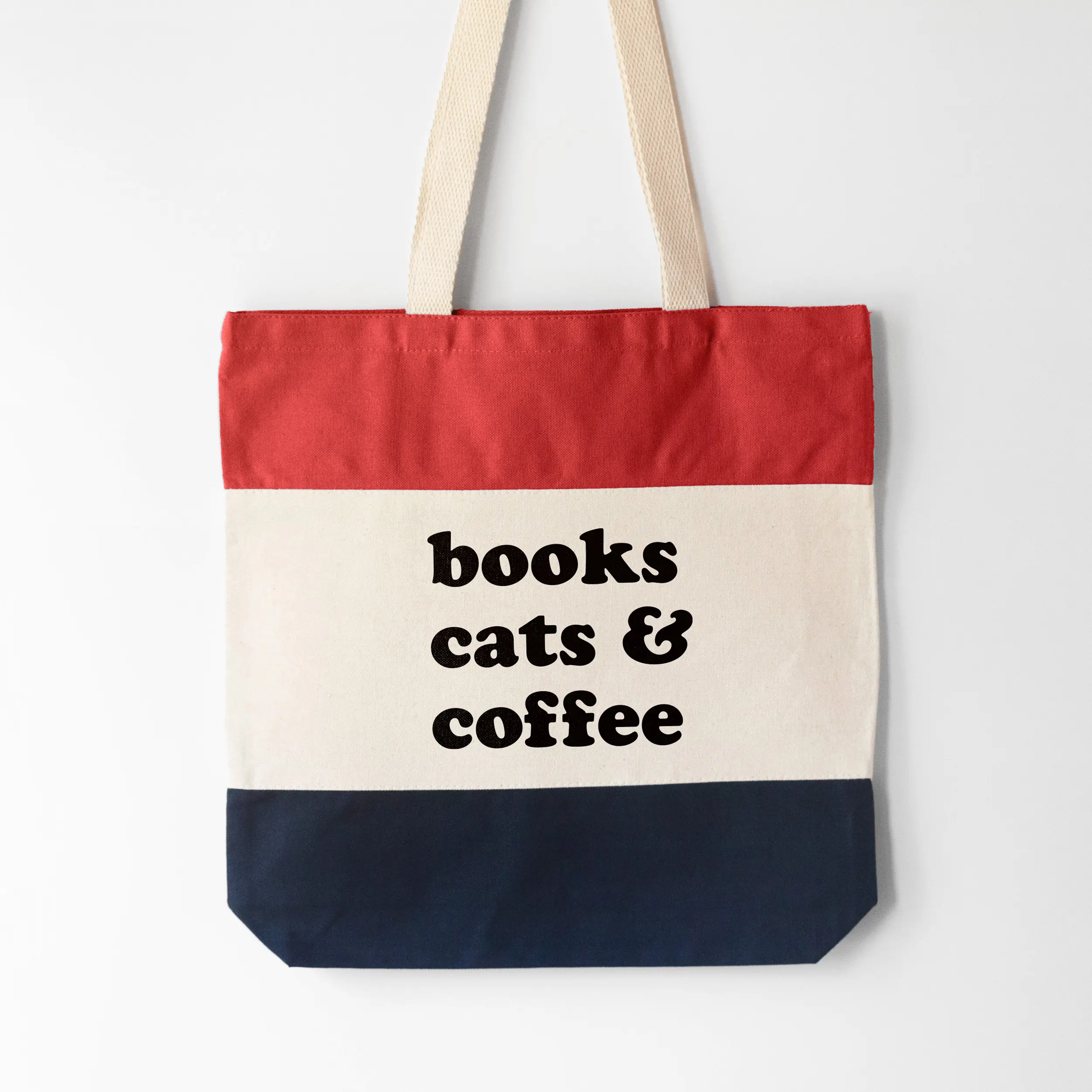 A books cats coffee tote in red
