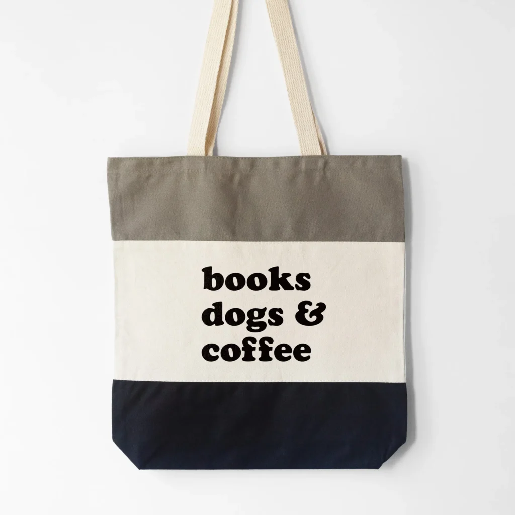 Books Dogs and Coffee canvas tote bag