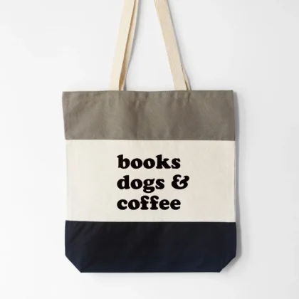 A books dogs and coffee tote in black