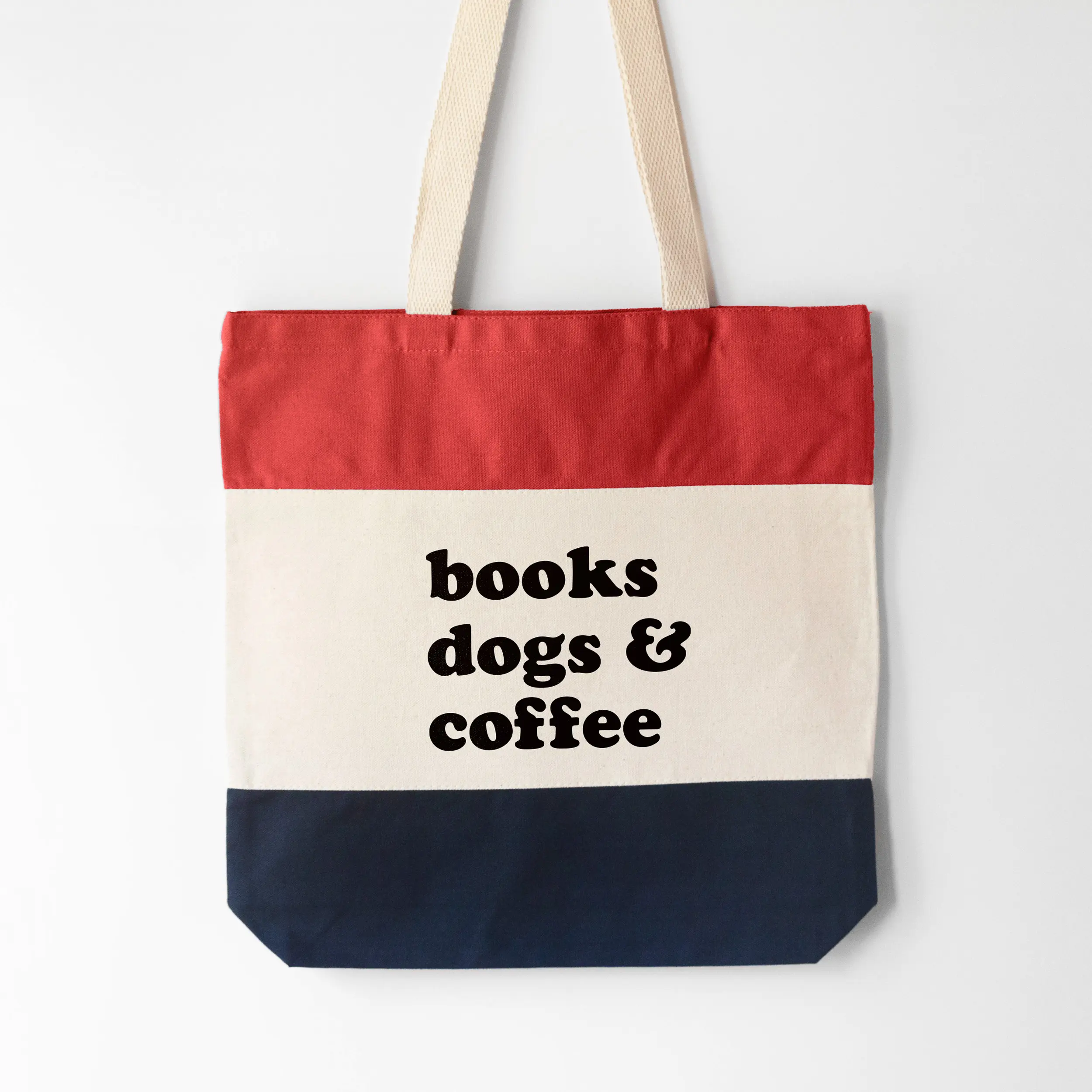 A books dogs and coffee tote in red