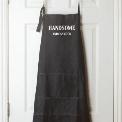 a handsome and can cook denim apron in black denim