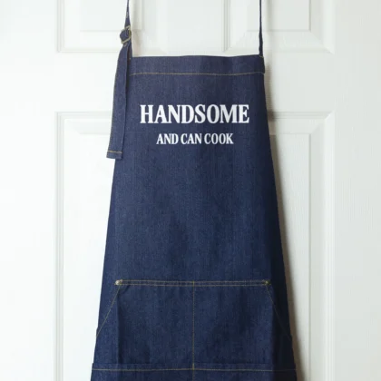 a handsome and can cook denim apron in indigo denim