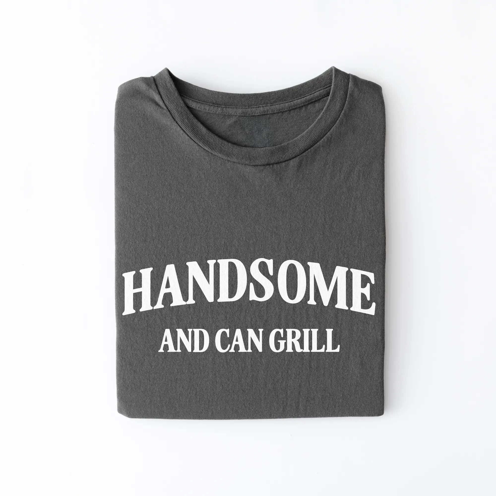 a handsome and can grill shirt in charcoal