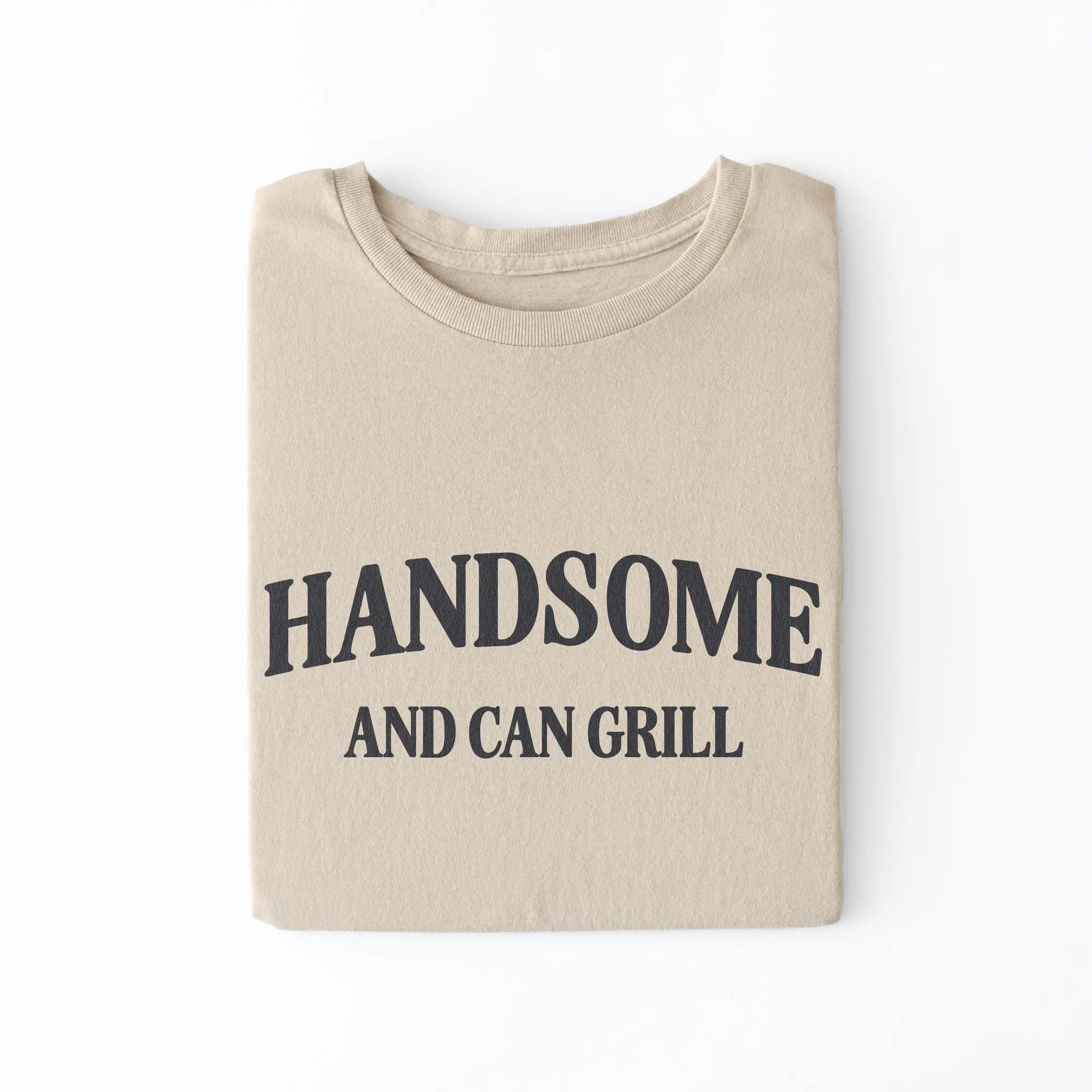 a handsome and can grill shirt in sand