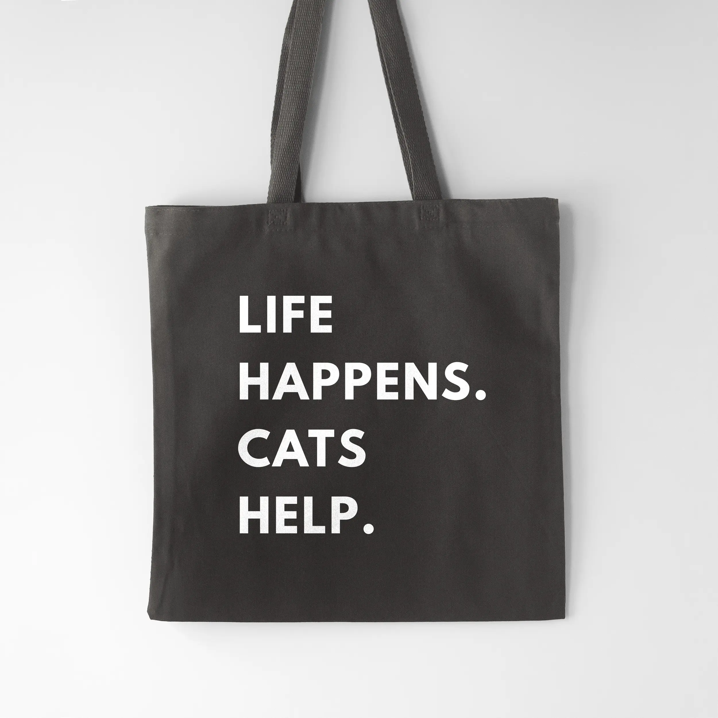 a life happens cats help tote in charcoal