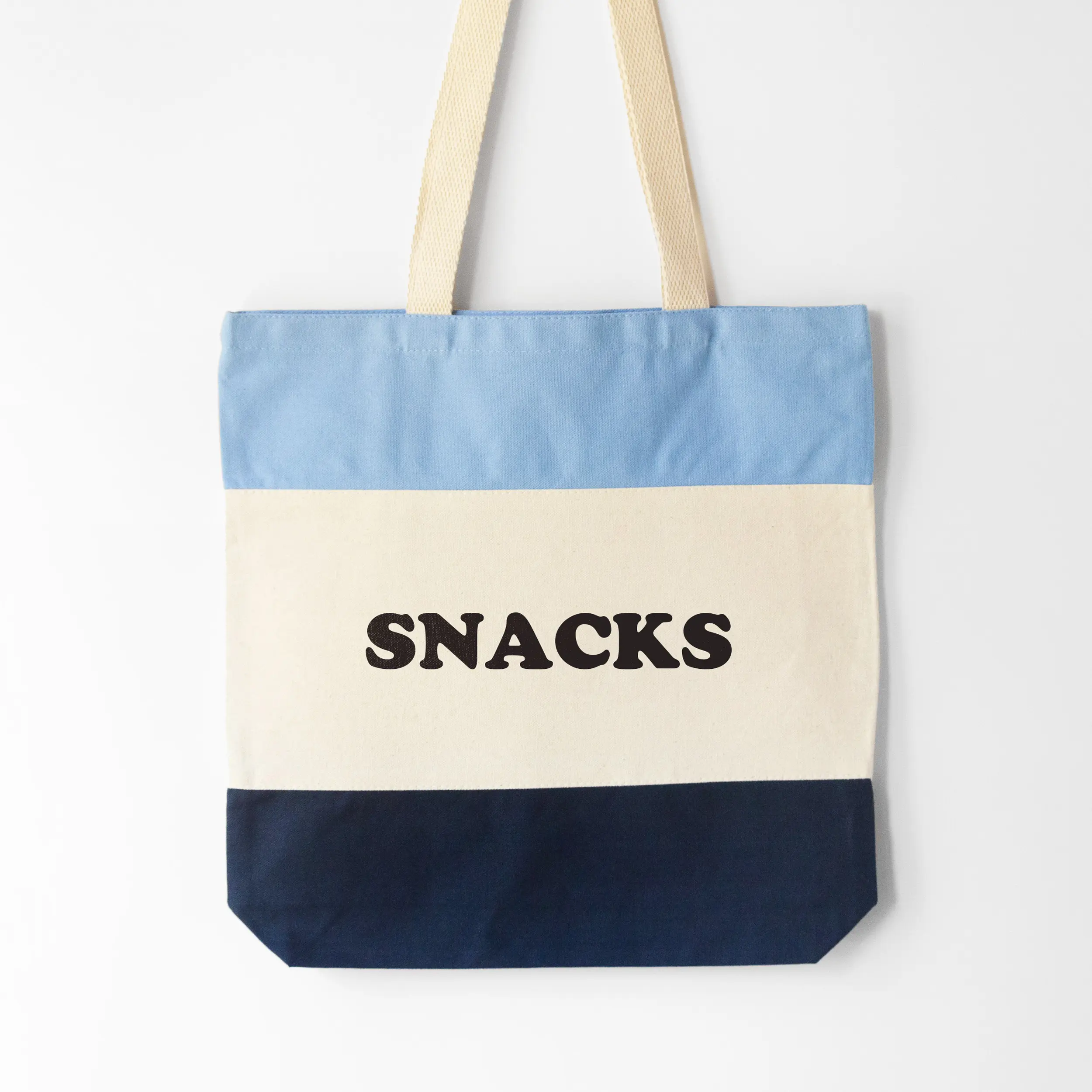 a snacks tote bag in blue