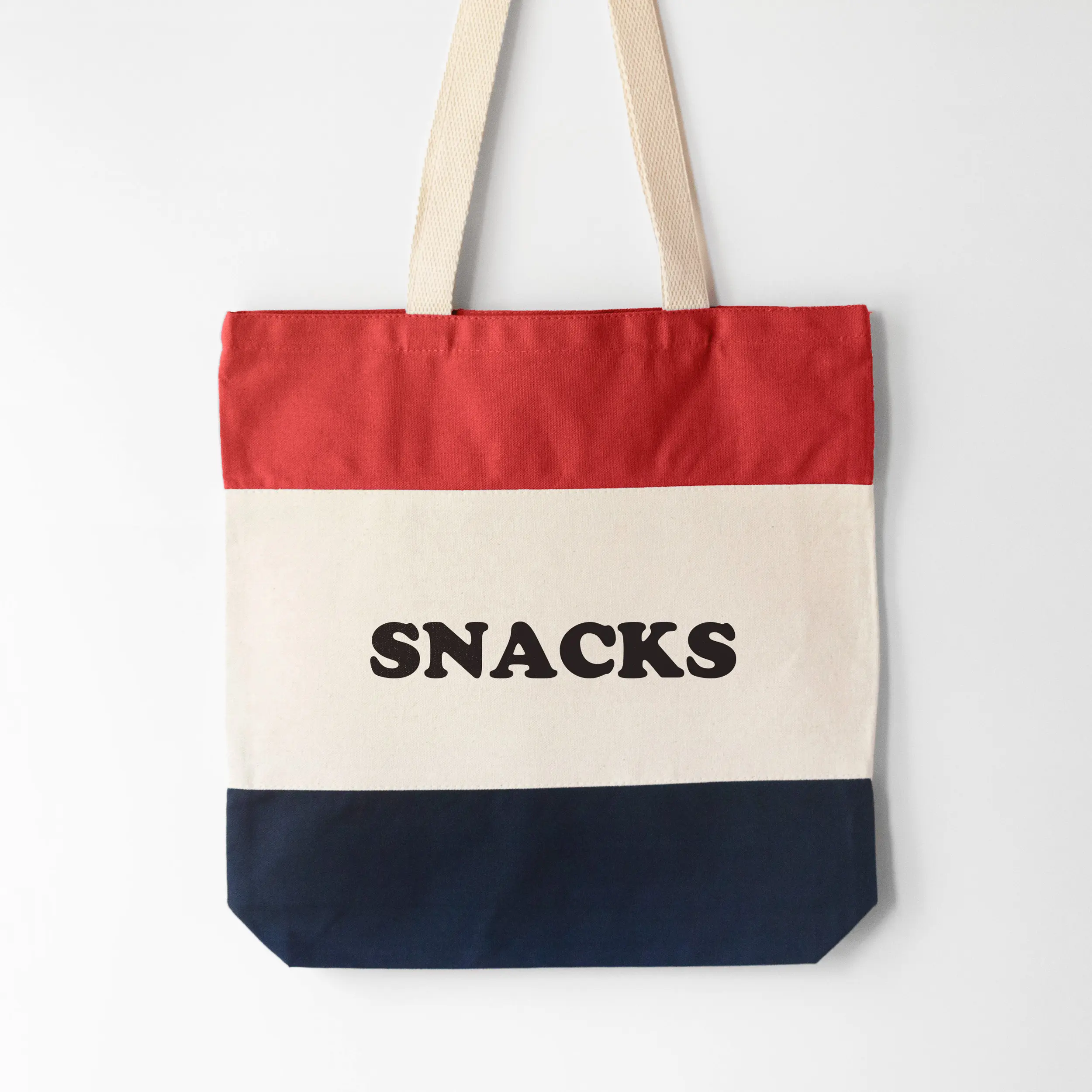 a snacks tote bag in red