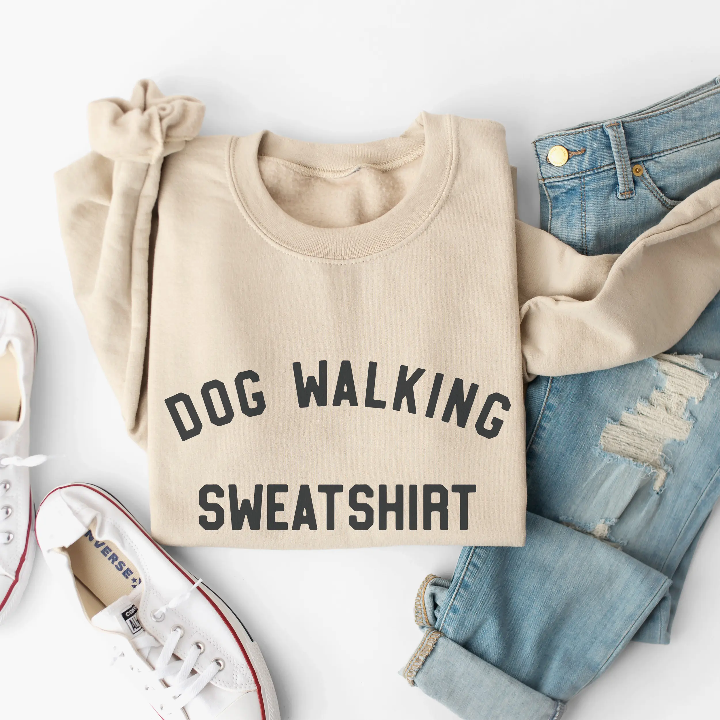 a dog walking sweatshirt in sand