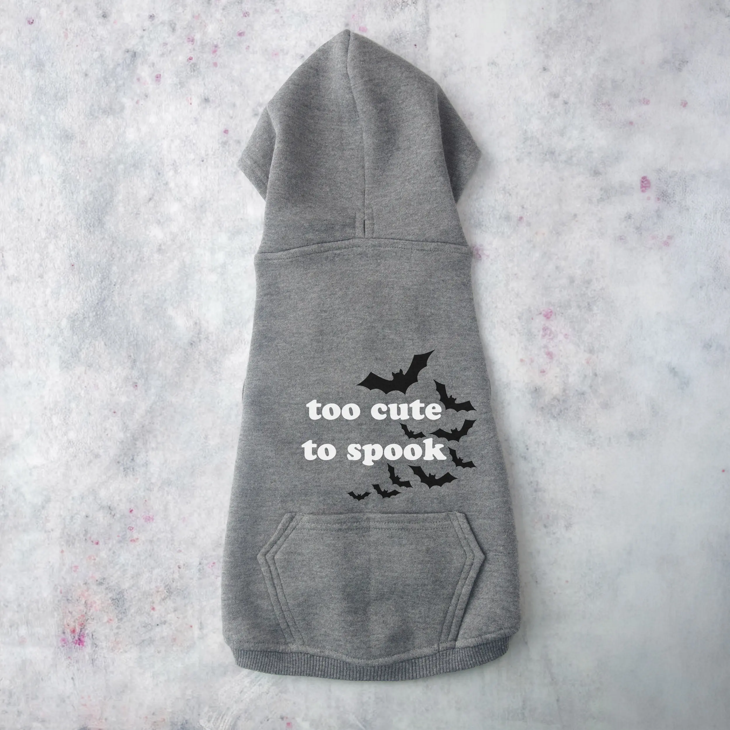 a too cute to spook dog hoodie in granite heather