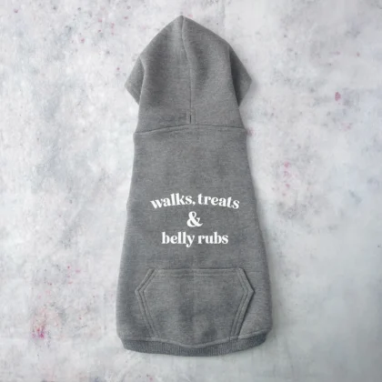 a walks treats belly rubs dog hoodie in granite heather