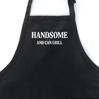 Black Handsome And Can Grill Basic Apron with white lettering