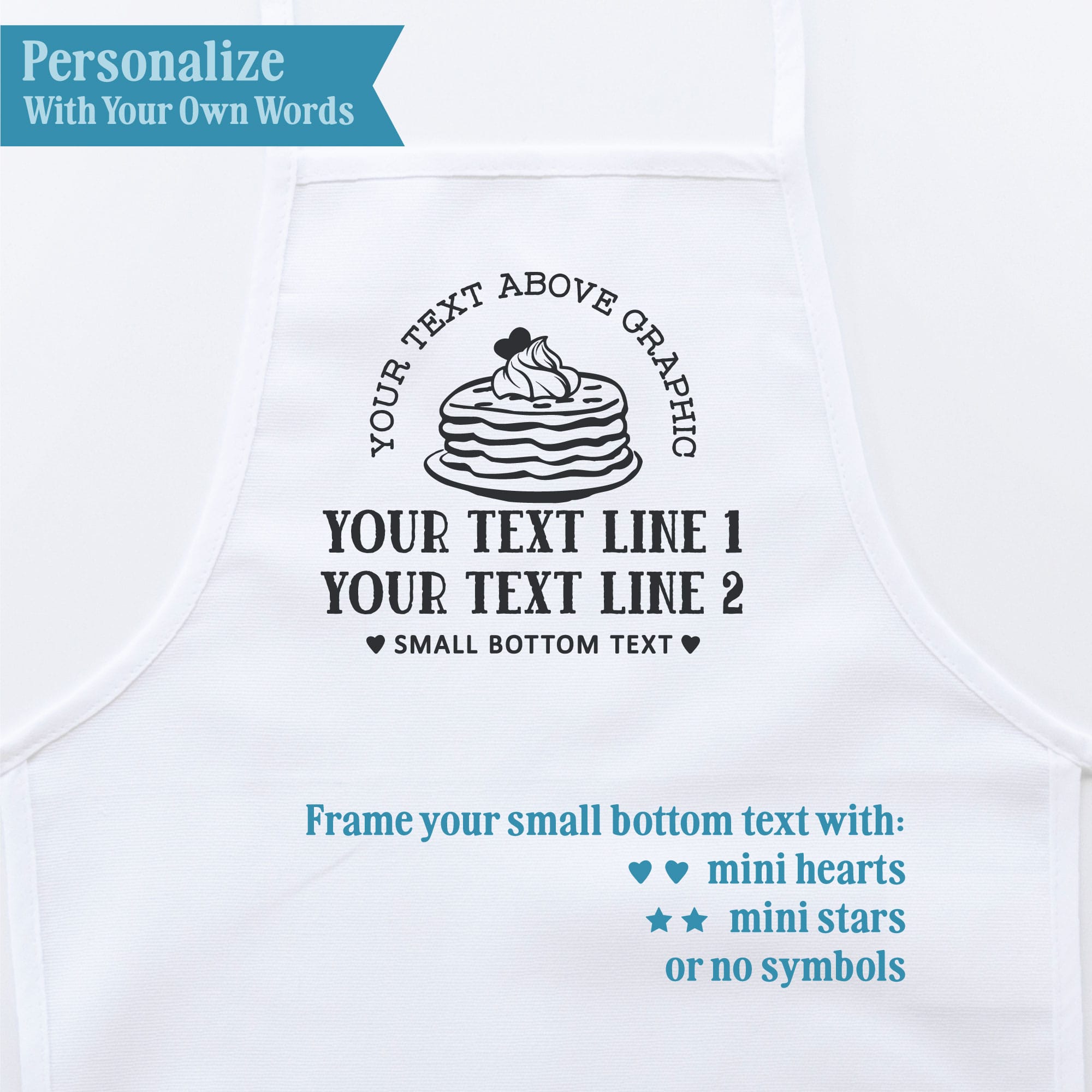Personalization guide for Personalized Pancake Toddler Cotton Apron, showing custom text placement.