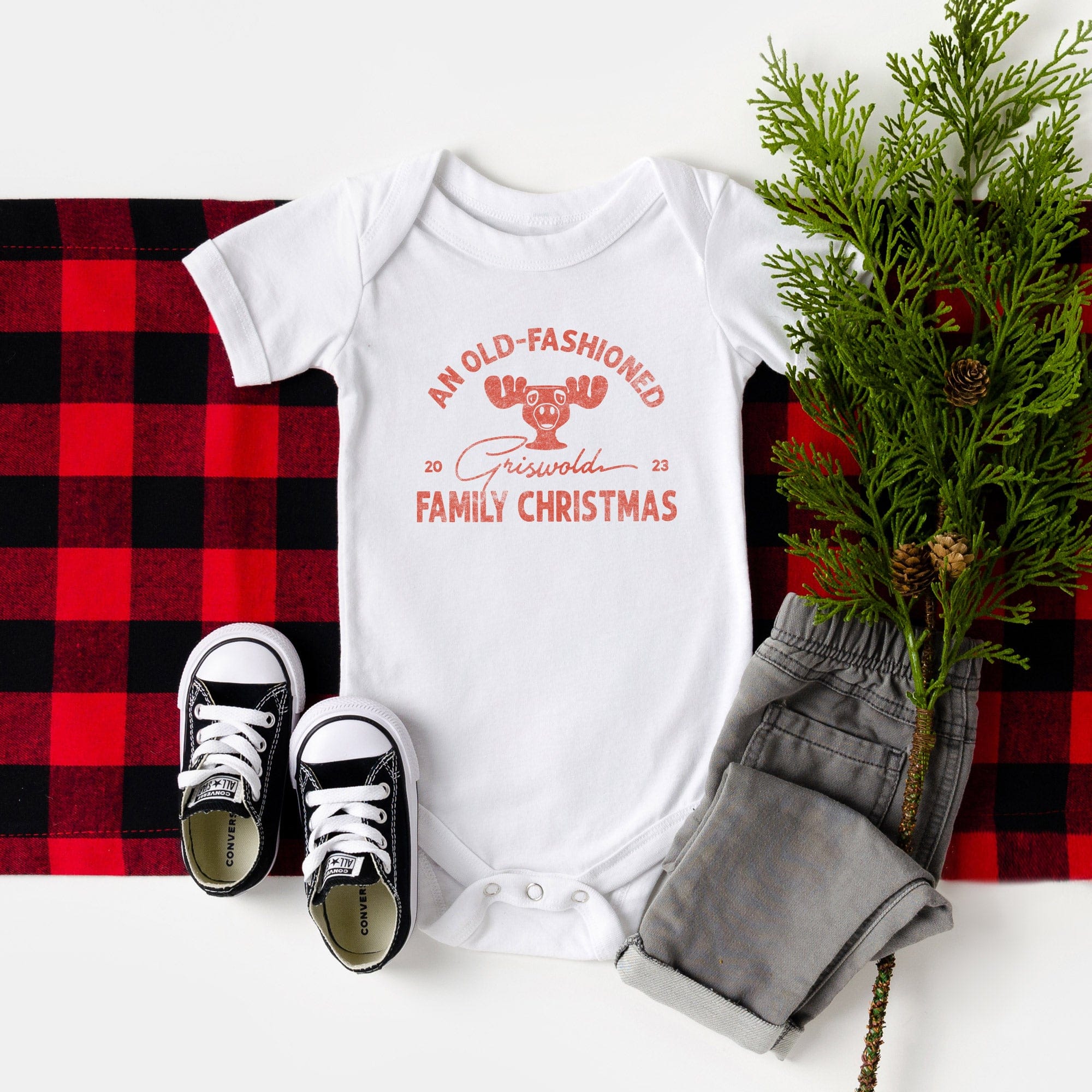 an Old-Fashioned Family Christmas Onesie in white