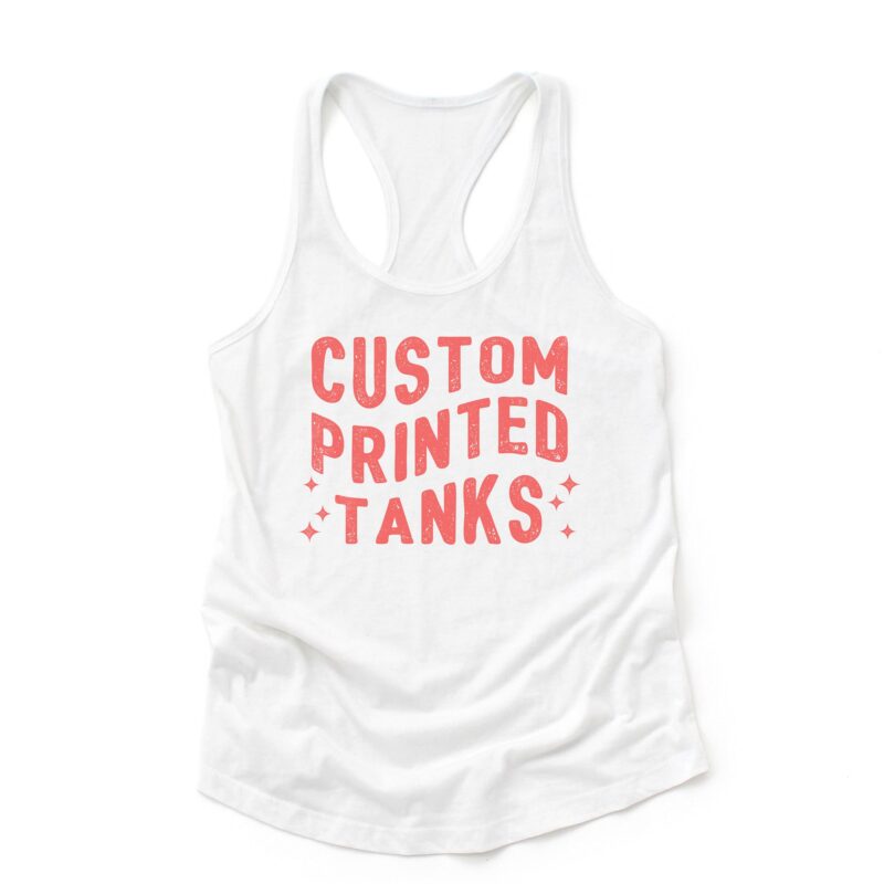 a custom printed racerback tank in white