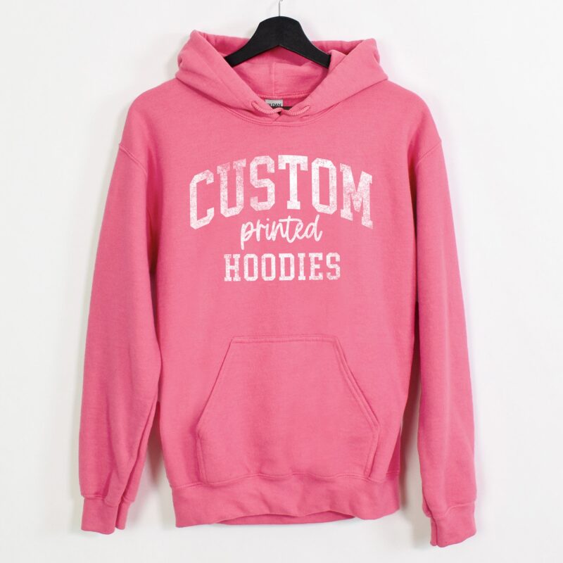 a custom printed hoodie in azalea
