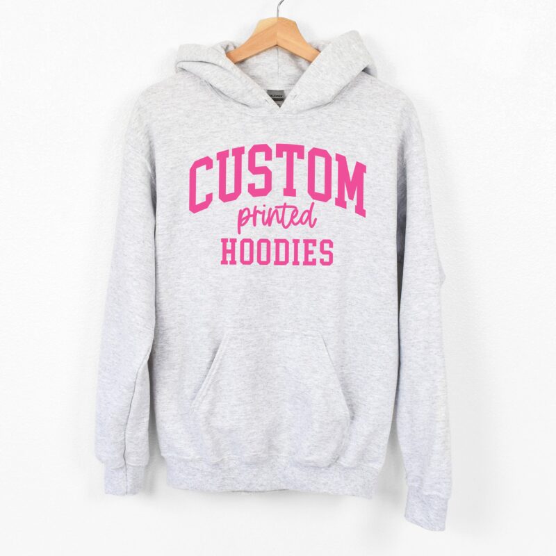 a custom printed hoodie in ash