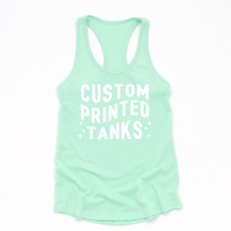 a custom printed racerback tank in mint