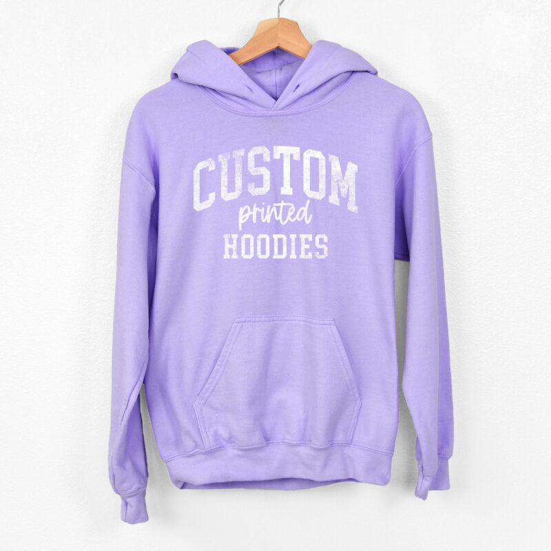 a custom printed hoodie in violet