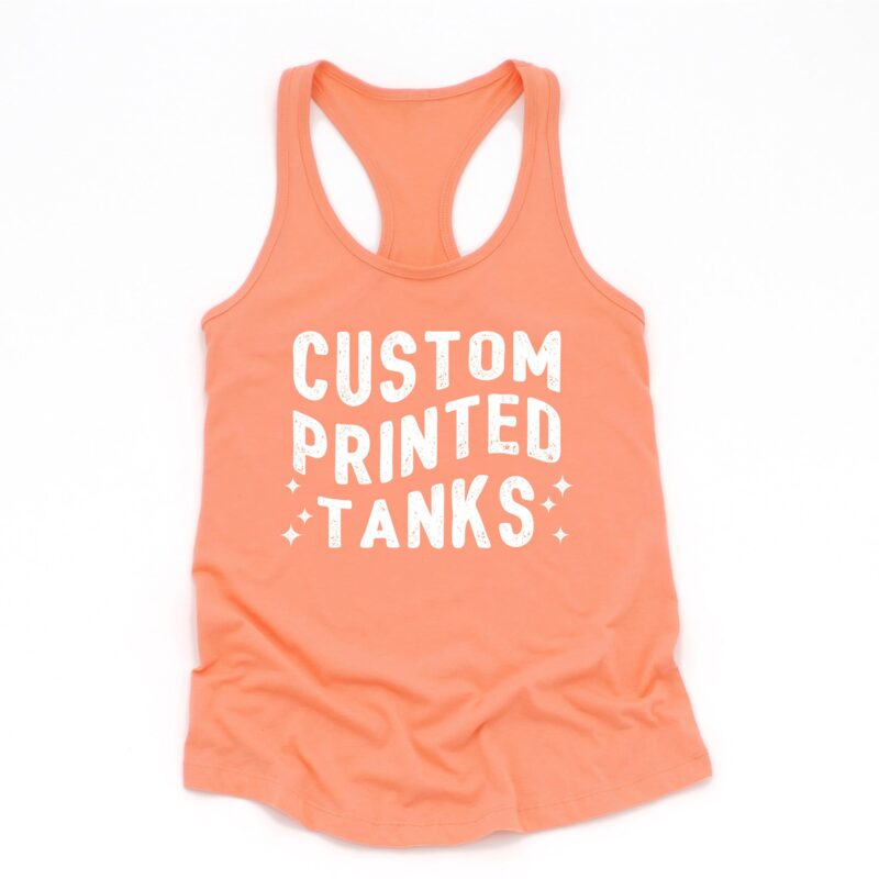 a custom printed racerback tank in light orange