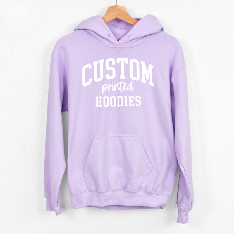 a custom printed hoodie in orchid