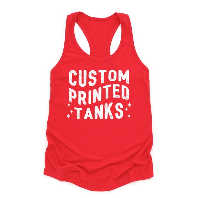 a custom printed racerback tank in red