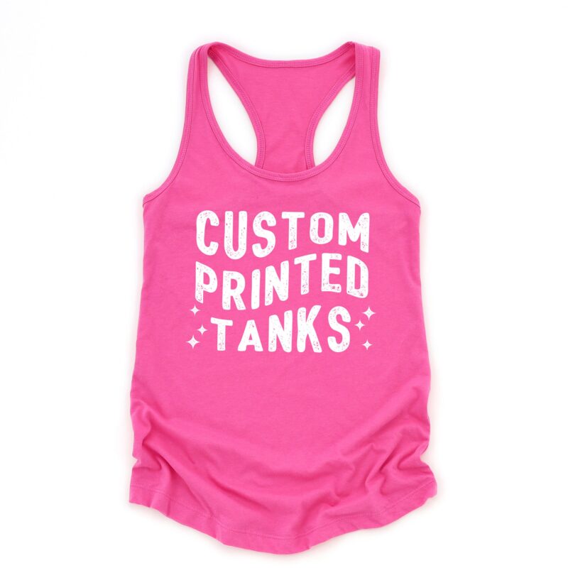 a custom printed racerback tank in raspberry