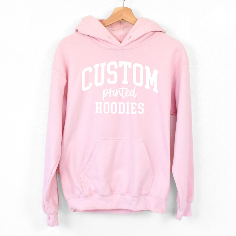 a custom printed hoodie in light pink