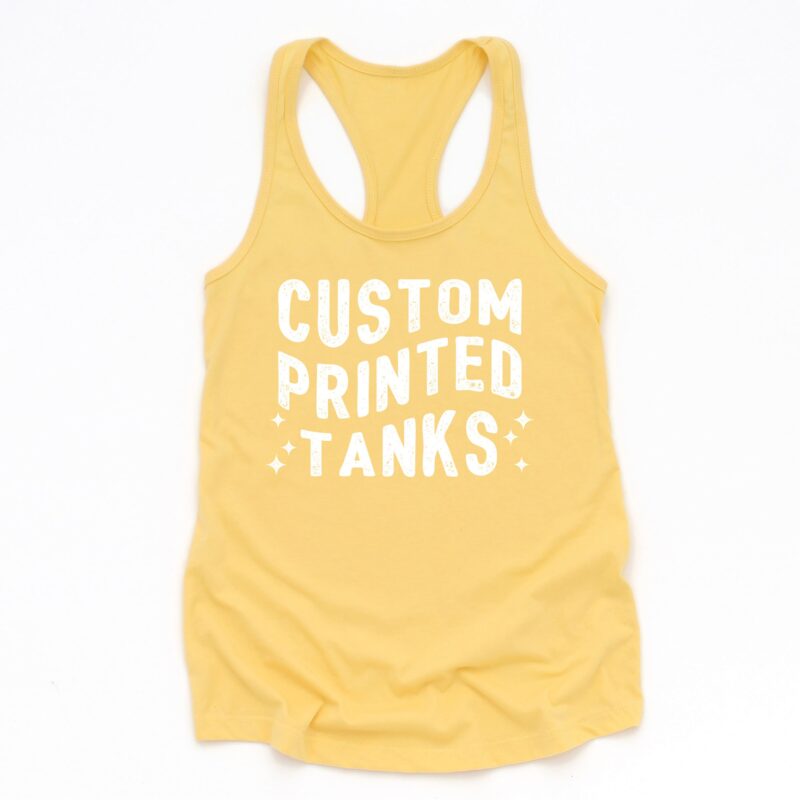 a custom printed racerback tank in banana