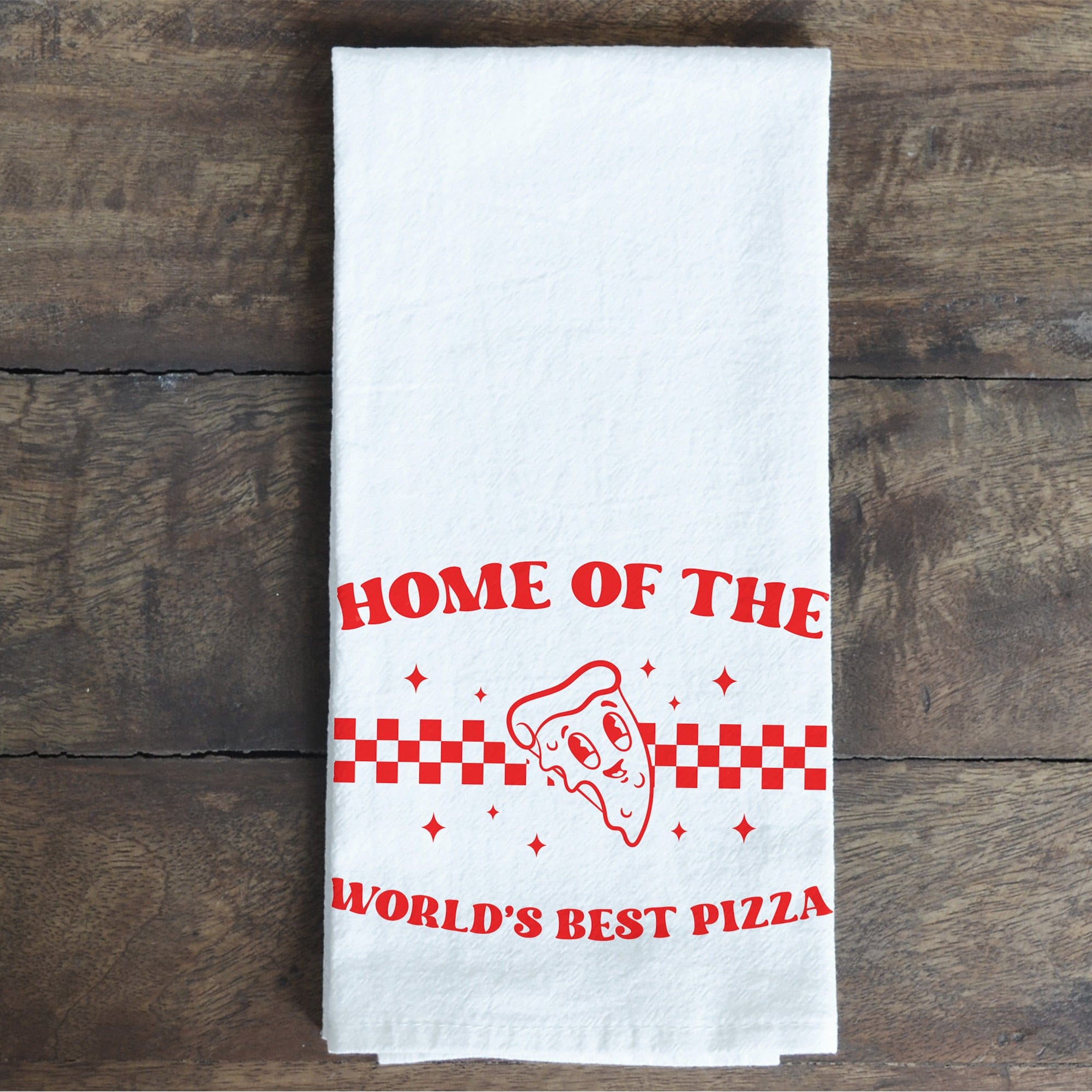 a World's Best Pizza Kitchen Towel in white