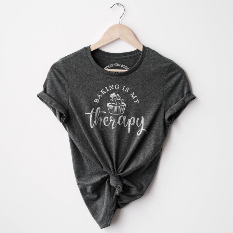 Baking Is My Therapy Cupcake Shirt dark grey heather
