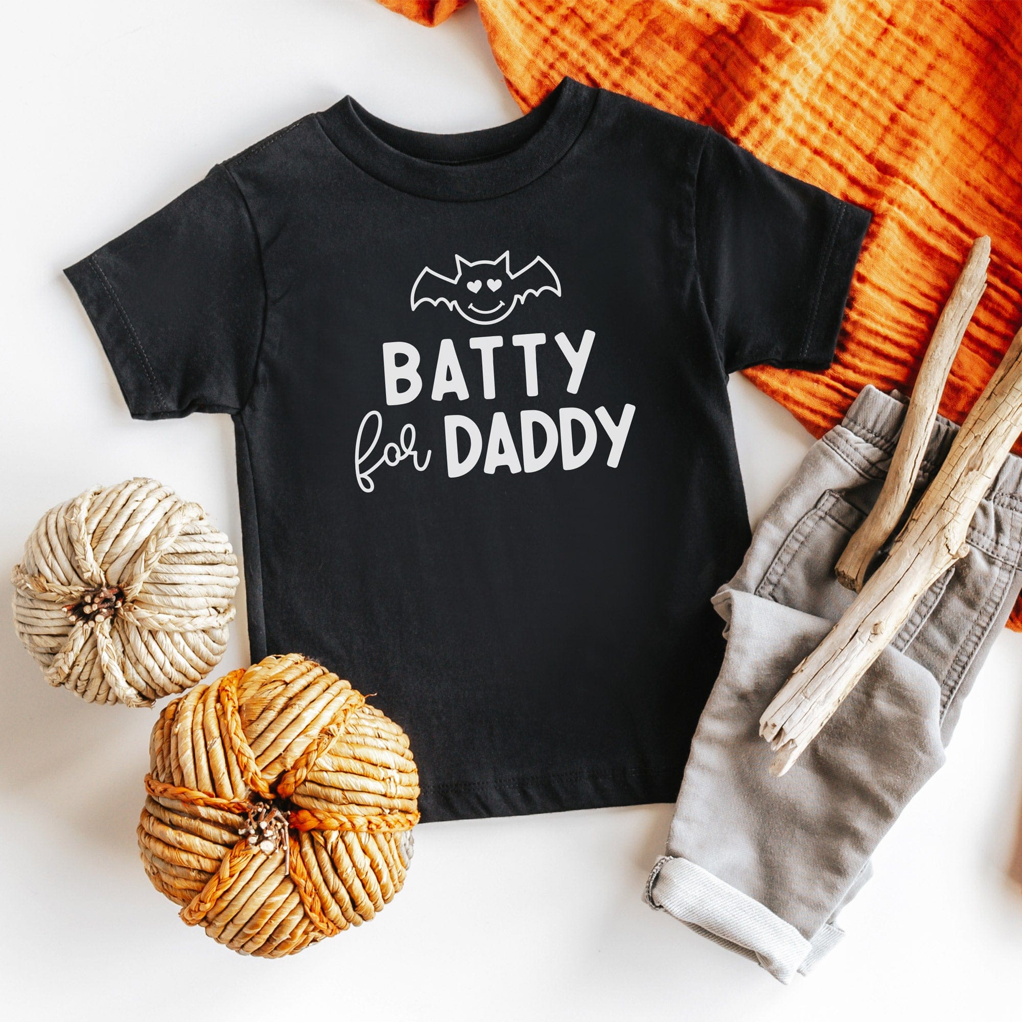 a Batty For Daddy Halloween Toddler Tee in black