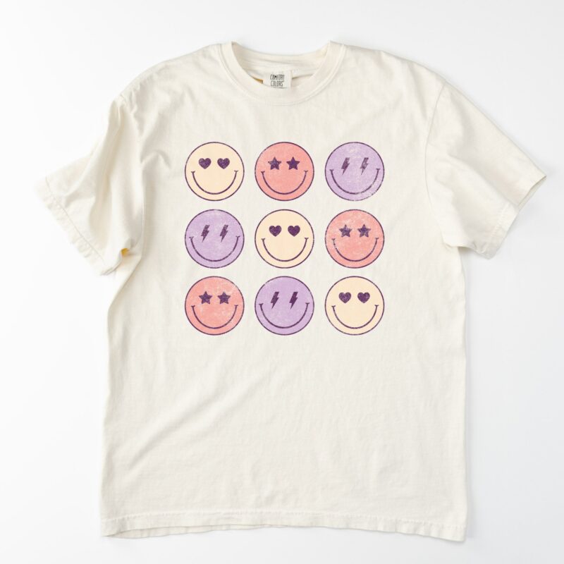 a retro smiley face, love tic tac toe Valentines shirt in Ivory