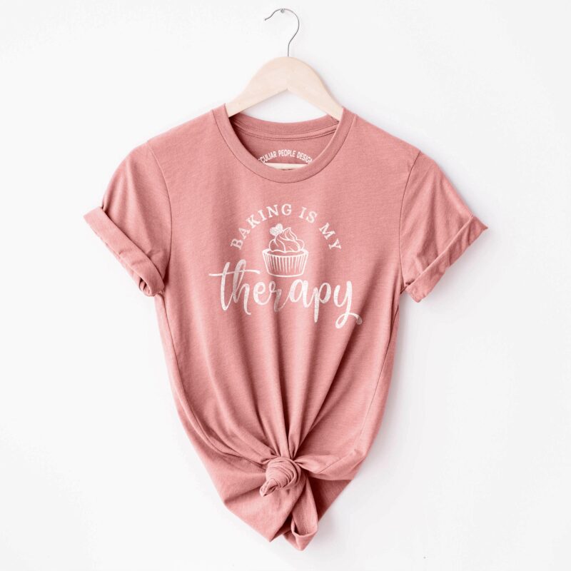 Baking Is My Therapy Cupcake Shirt in mauve