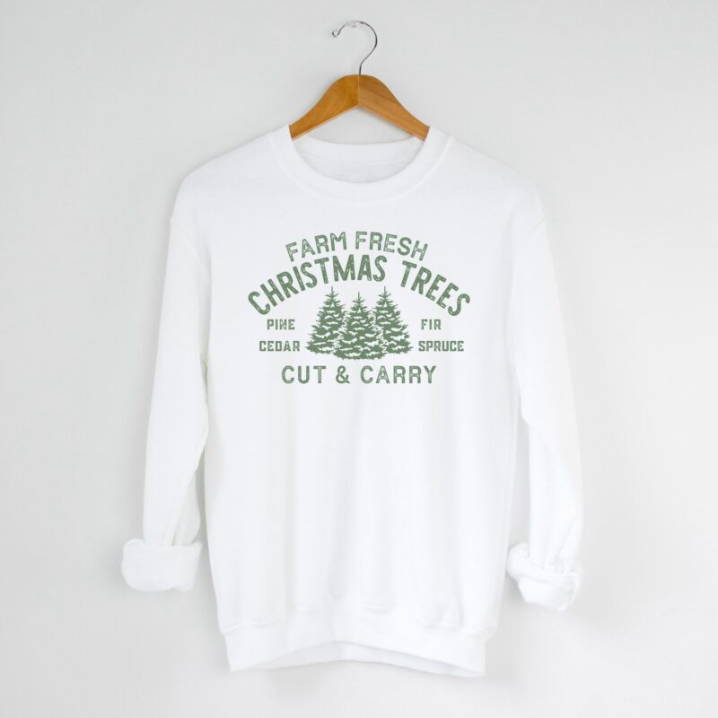 a farm fresh christmas trees sweatshirt in white