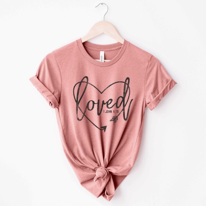 a loved christian tee in mauve