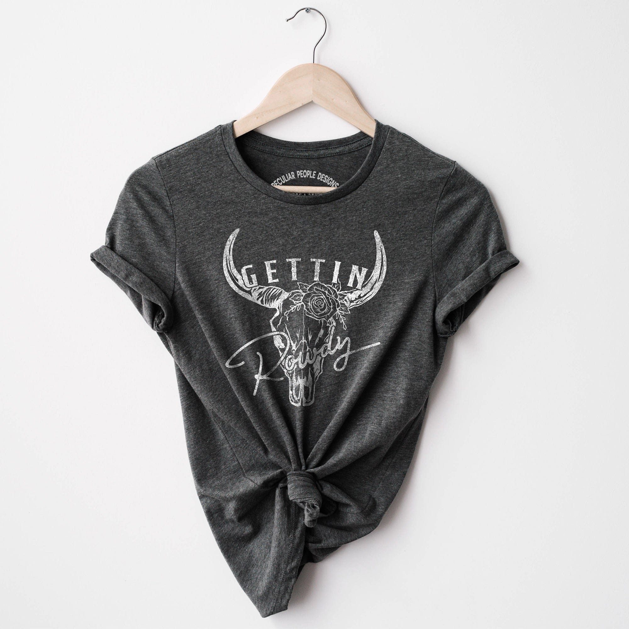 a getting rowdy lightweight tee in dark grey heather